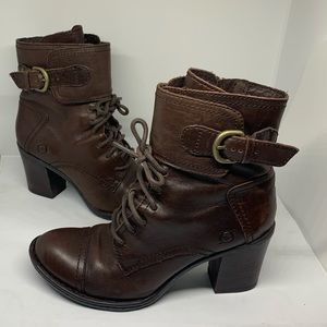 BORN | Lace-Up Zipper Boots Brown Leather Heel 6.5